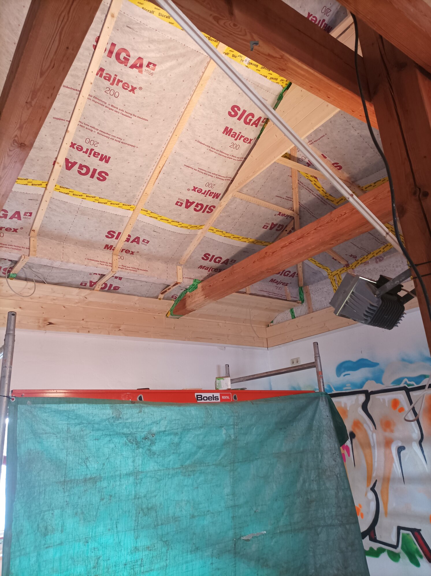 Photo of the roof cladding inside the Scout Clubhouse